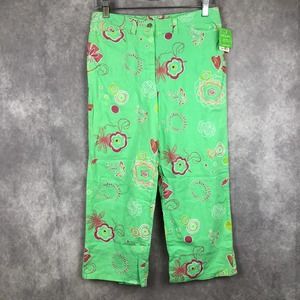 Fresh Produce Pants Womens XS Floral Green Pink Casual‎ Cotton Made USA NEW!